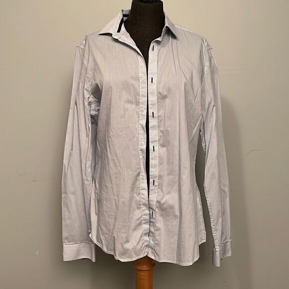 H&M White Pinstriped Patter Button Down Long Sleeve Shirt - Picture 1 of 16